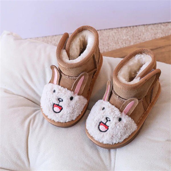 2023 New Baby Snow Boots Varm plysch Söt kaninmönster Barnskor Mjuk sula Mode Toddler Flickor Pojkar Stövlar camel 25(insole 15.5 cm)