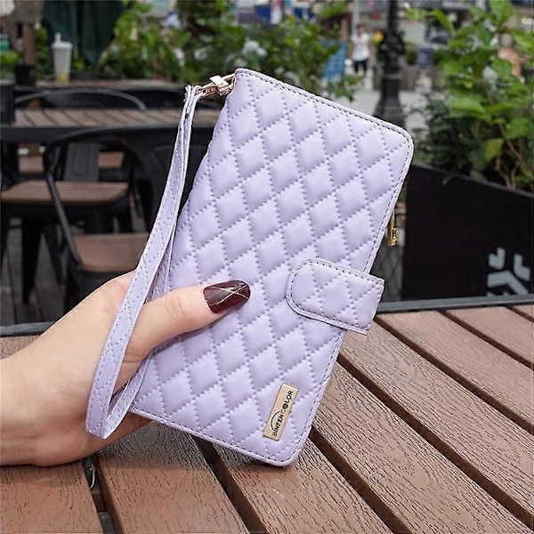 BINFEN COLOR Kompatibel med Samsung Galaxy A32 4G (EU Version) BF Style-15 Rombmönster Präglat Skyddsfodral med Dragkedja P Purple