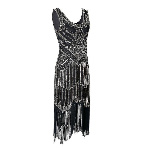 Halloween Dame 1920'er Festkjole Frynset Kostumekjole 20'er Pailletter Perlebesat Vintage Aftenfest Elegante Kjoler Black Gold S
