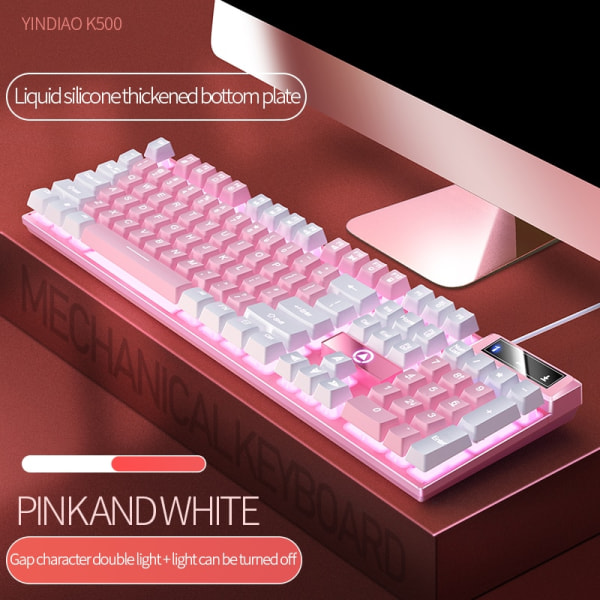 104 taster Gaming Mekanisk tastatur kablet for PC Gaming Desktop Computer tilbehør Pink white