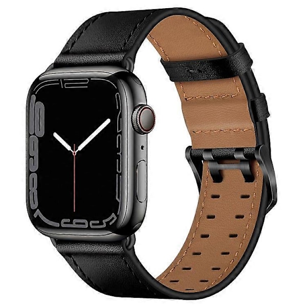 Kompatibel med Apple Watch Series 10 42mm / 9 8 7 41mm / 6 5 4 SE SE (2022) SE (2023) 40mm / 3 2 1 38mm Urrem Ægte Læder Black
