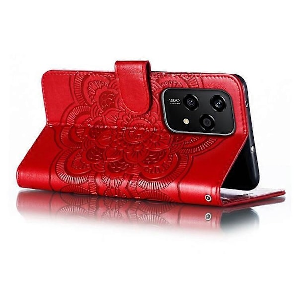 Kompatibelt Skal för Honor 200 Lite PU Läder Mandala Präglad Design Plånboksfodral Red
