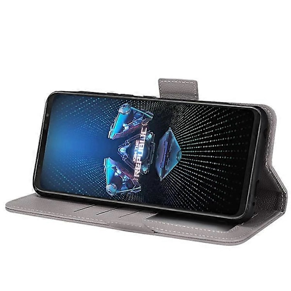 Yhteensopiva Asus ROG Phone 5 / ROG Phone 5s / ZS676KS / ZS673KS Litsi-kuvioinen PU-nahkainen puhelinkotelo magneettisella sulkimella varustettu lompakko St Grey