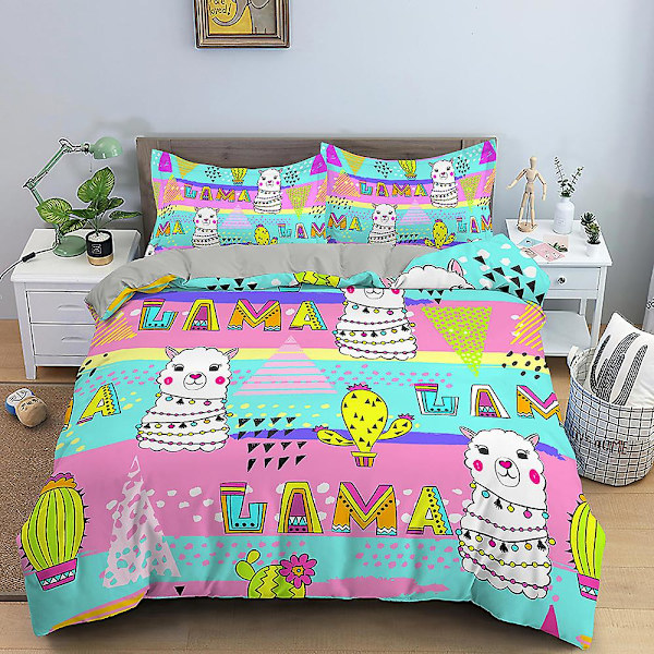 3D Yksisarvinen Painettu Pussilakana Sarjakuvatyylinen Vuodevaatesetti Lapsille Pojille Tytöille Polyester Peittopäällinen Kodintekstiili King Queen