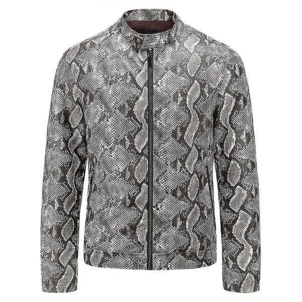 Herre Stand Collar Faux Læderjakke Mode Slange Printet Casual Overtøj S