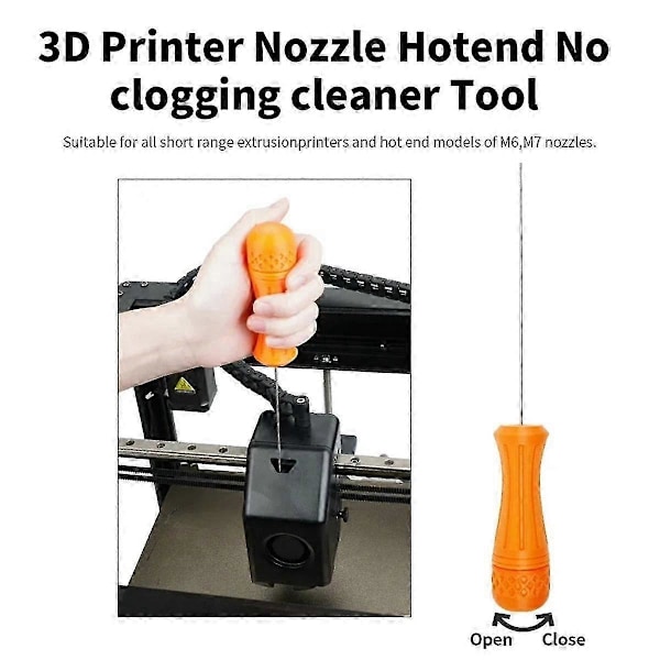 3D Printer Hotend Renseværktøj Ingen Tilstopning til M6 M7 MK8 Volcano Dyser Renseværktøj til Fjernelse af Tilstopninger i Rør Ekstruder