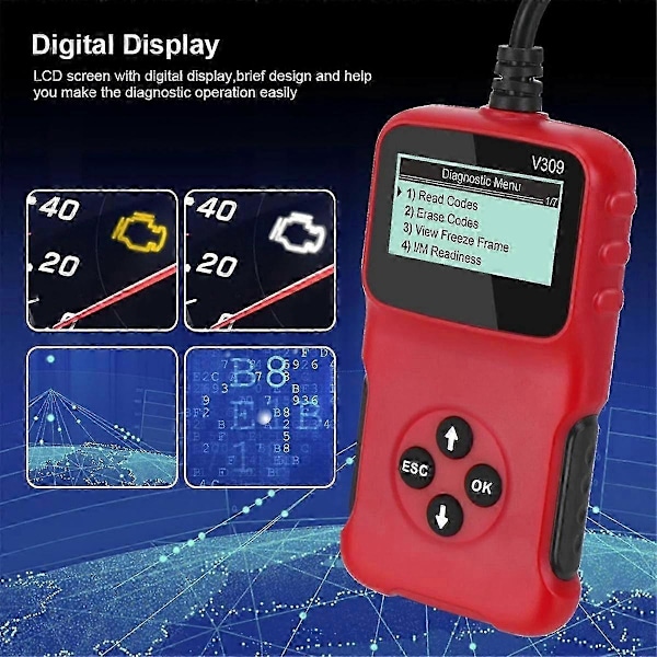 Obd2 Obdii V309 Skanneri Auton Vikakoodinlukija / Nollaaja Diagnostiikkatyökalu Toimii Useimmissa Vuoden 1996 Ja Uudemmissa Ajoneuvoissa