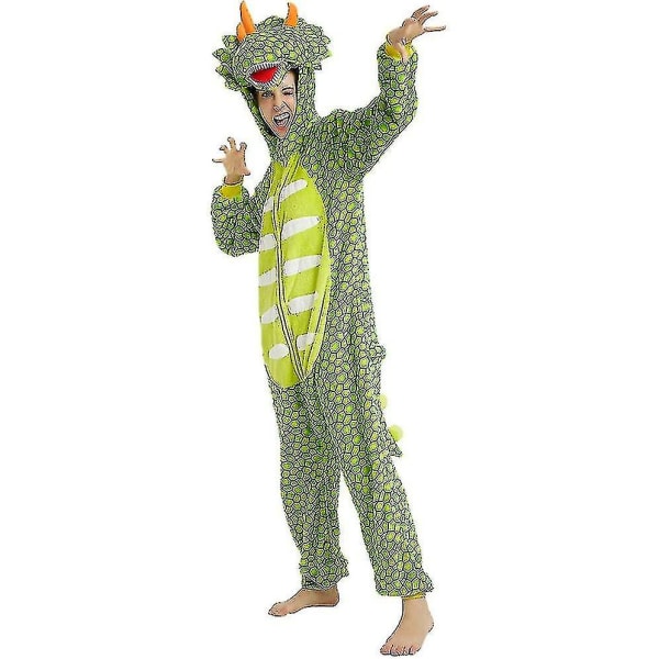 Triceratops Animal Onesie Halloween Pyjamas Animal Cosplay Kostym för vuxen Green L