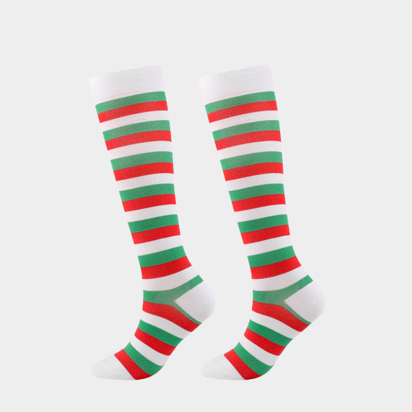 Julesokker Kompressionsstrømper Halloween Voksen Kompressionsstrømper Christmas Red Green White Stripes L/XL