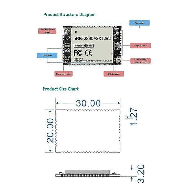 N5262m Lorawan Modul Til Nrf52840+sx1262 9ua Lav Effekt Til -ide Platformlo Micropython 863-928mhz