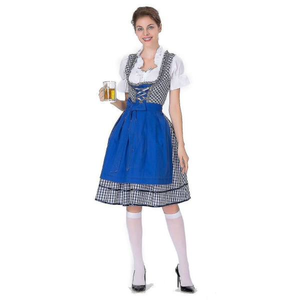 Naisten Oktoberfest-asu Saksalainen Dirndl-mekko-asumekko Baijerin karnevaalijuhla, 100 % uutta Blue 2XL