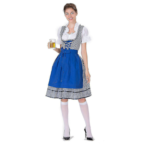Naisten Oktoberfest-asu Saksalainen Dirndl-mekko Baijerilainen karnevaaliasu, 100% uusi Blue 3XL