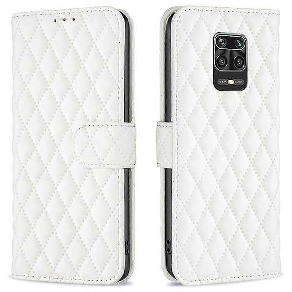 BINFEN COLOR Kompatibel med Xiaomi Redmi Note 9 Pro 4G / Note 9 Pro Max / Note 9S 4G BF Style-14 Präglat Rombmönster PU-läder White