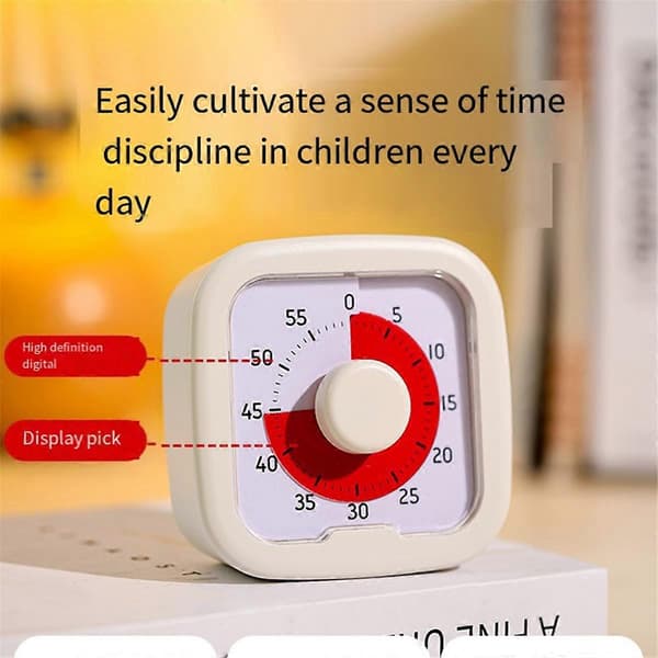 Lydløs Visuel Timer 60-Minutters Stopurs Alarm Nedtællingstimer med Stativ Visualisering Køkken Madlavningstimer Hvid