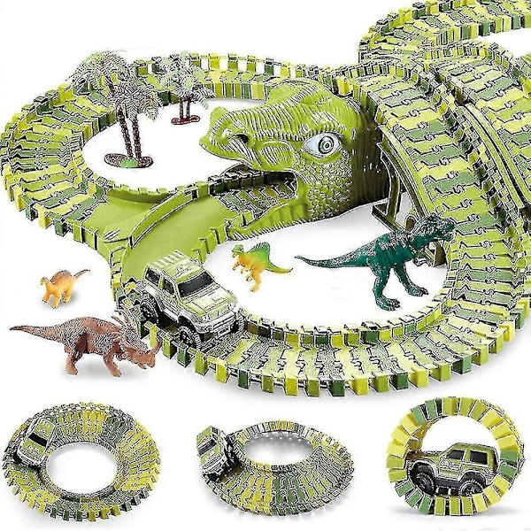 Dinosaurus Tee-se-itse Lelurata-auto - 200 Joustavaa Rataosaa Dinosaurus Tee-se-itse Opettavainen Lelu BWG