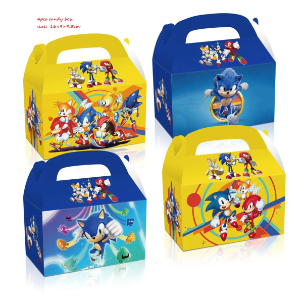 Uusi sarjakuva Sonic Juhlatarvikkeita Poikien syntymäpäiväjuhliin Kertakäyttöiset set Paperilautasella Kupit Lautasliinat Baby shower candy box 4pcs
