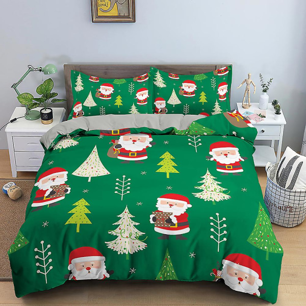 Julesengetøy 3D Julenissen Dynetrekk King Queen Single Double Barn Ingen Laken 2/3 stk Polyester Dynetrekk