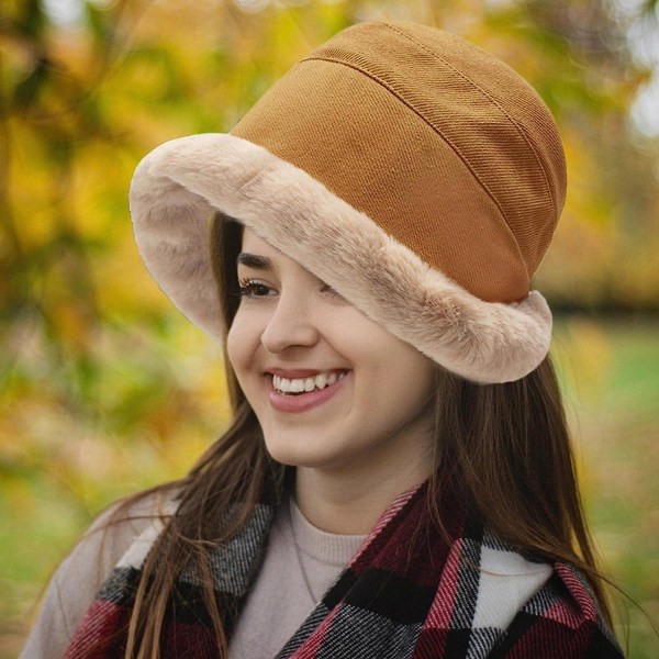 Bucket Hat för Kvinnor Vinter Ull Flicka Hatt Varm Vindtät Hatt