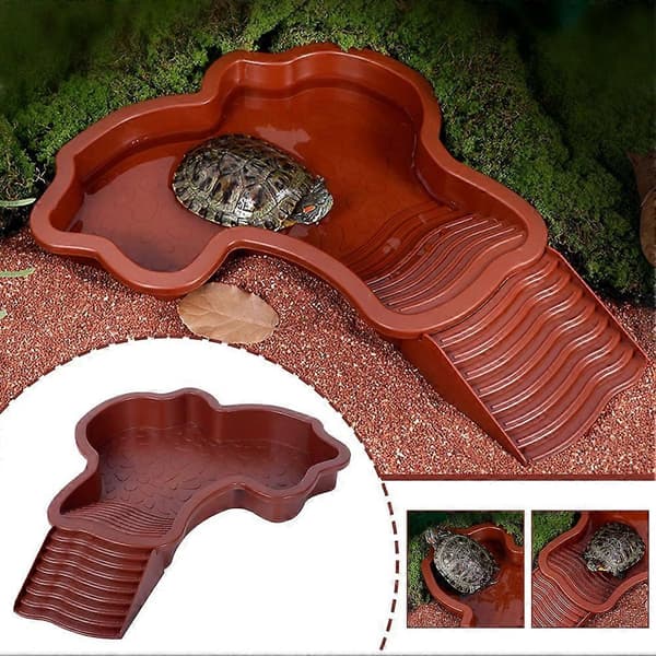 Turtle Water Pool Turtle Soaking Bathtub with Ladder Turtle Pool Landscape Brown