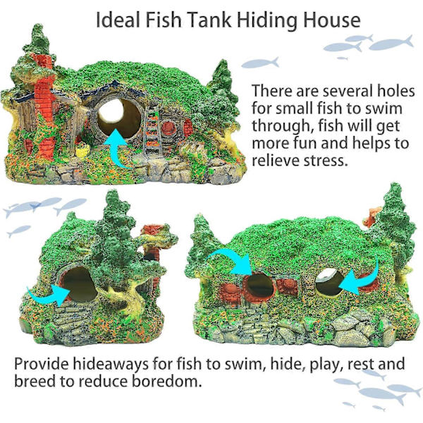 Akvariumdekorasjoner Hus Resin Betta Gjemmested Hule Liten Akvarium Dekor Hul Hull Ly Akvarium Ornamenter Mini Hage Dekorering Landskapsarkitektur Ac