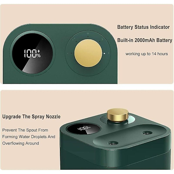 Luftfuktare, Rum- och Växtluftfuktare, 28 db Tyst, USB Uppladdningsbara Luftfuktare (800ml Grön)