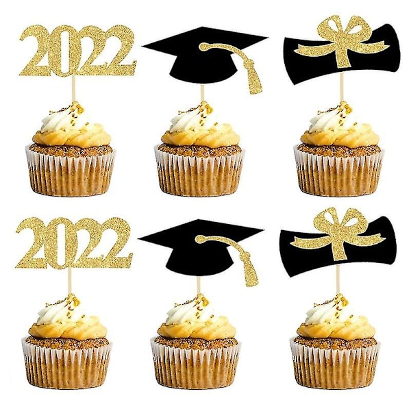 12 stk./sett 2022 Vakker Trencher Cap Form Kake Topper Gradueringsstil Dekorativt Papir Kake Topper For Fest Q