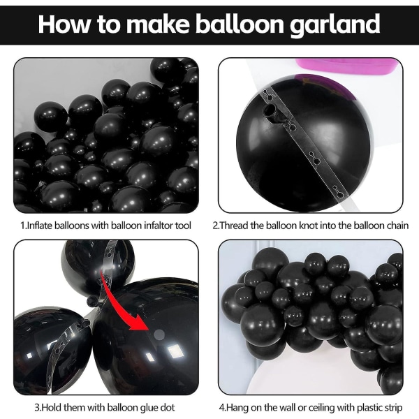 Mustat ilmapallot 102 kpl musta ilmapallokaari Garland Kit 10.5.12.18 tuuman mattamusta lateksi ilmapallot eri kokoiset pakkaus syntymäpäivä häihin Halloween Gr Black Balloons