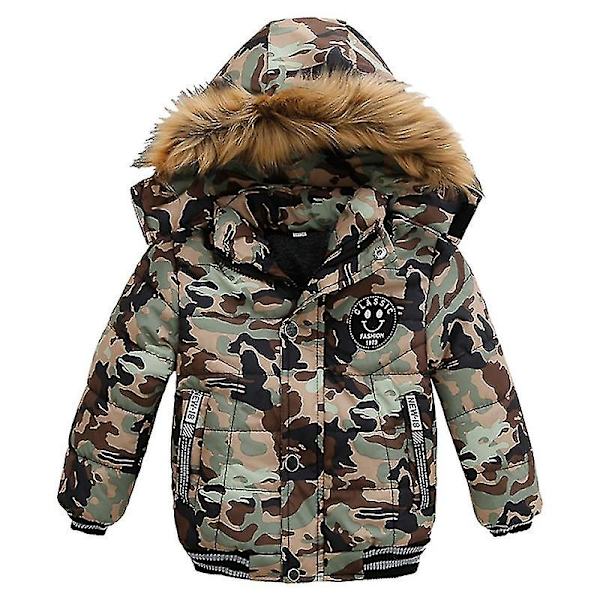 Hettejakke for barn Vinter Bomullsjakker Fuskepelskrage Overfrakker Camouflage 90cm