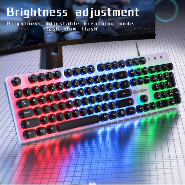 H300 Kablet 104-tasters Membran Tastatur Forskellige Farverige Lys black