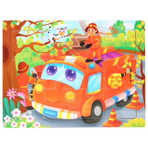 15*11cm 3D Pussel Tecknade Djur Träpussel Barn Kognitivt Pussel Baby Träleksaker Pedagogiska Leksaker för Barn 6-fire Truck