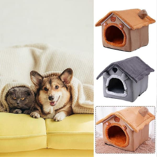 Cave Cat Bed Cute Bear Shaped Cat Beds for Indoor Cats with Removable Cushion grå