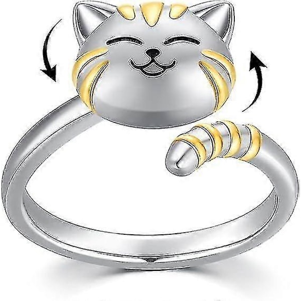 Sød Kat/Hund Spinner Ring 925 Sterling Sølv Dyr Kat/Hund Fidget Ring Mod Angst Til Kvinder Piger-FCY