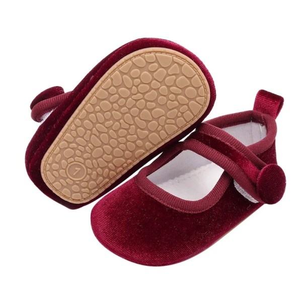 Nyfött toddler Baby Flickor Mary Jane Skor Enfärgad sammet Princess Flats Casual Walking Shoes Red 0-6 Months