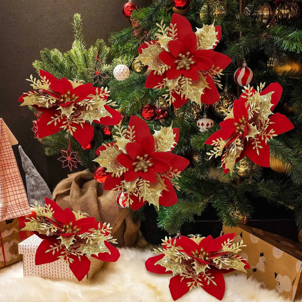 10 KPL 14cm Glitter Keinotekoiset Joulukukat Joulukuusen Koristeet Hyvää Joulua Koristeet Kotiin Uudenvuoden Lahja Navidad Silver