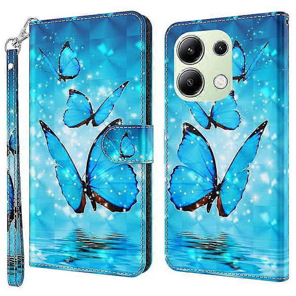Kompatibelt för Xiaomi Redmi Note 13 4G Mobilskal 3D Mönstertryck Läder Flipfodral med Handrem