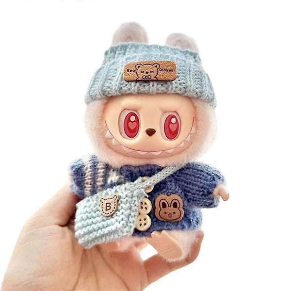 17 cm Mini Dukketøjsdragt Tilbehør Til Labubu Sweater Hat Skuldertaske Tøj Labubu Dukketøj Modetøj A6