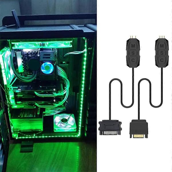 PC 5V 12V ARGB RGB Viftekontroll Sata Molex Strømforsyning Lysstripe Kontroller