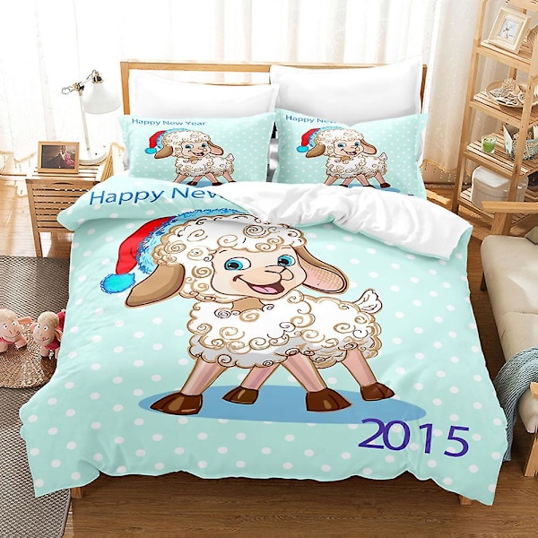 H15 Käsin Piirretty Sarjakuva Lammas 3D-Tulostettu Vuodevaatesetti Pussilakana Peittopäällinen Tyynyliina Lasten Lahja US TWIN 173x218cm