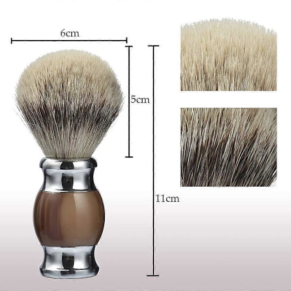Barberkost med Sterling Sølvtupp, fint resin-håndtak og base i rustfritt stål (Brun)
