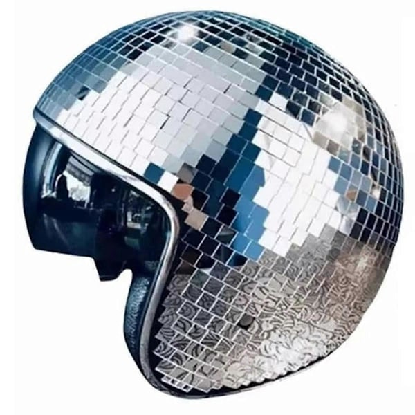Diskokulehjelm Glitter Speil Glass Punk Kostymehatt med Uttrekkbart Visir Diskokulehatt for B