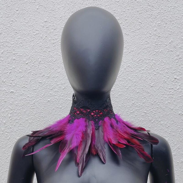 Lace Swap Feather Bib Scarf Fake Collar Halloween Masquerade Costume rose red