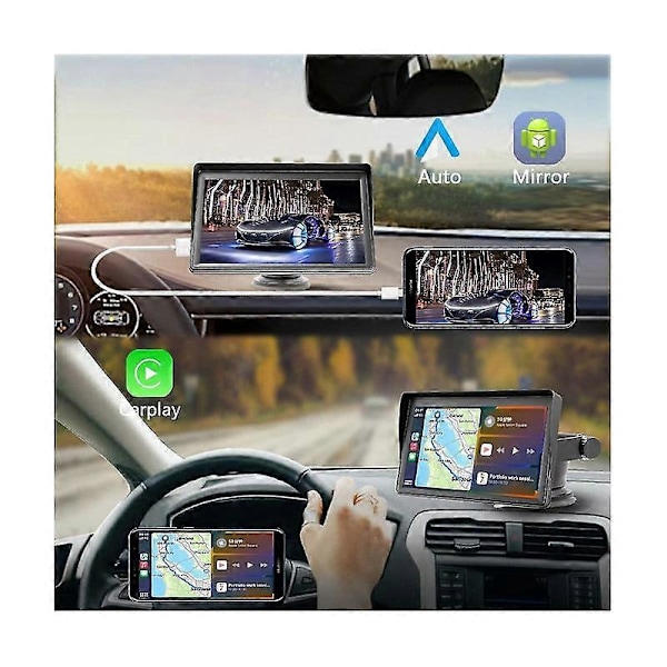 Bærbar Dash Mount Carplay Skærm 7\" Touch Screen, GPS Navigation, Bluetooth Bil Stereo Radio Boris