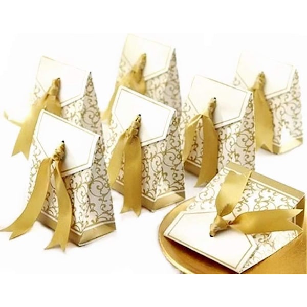 50 X Guld Papir Festæsker Gaveæske Til Gaver, Slik, Konfetti, Gaver Og Smykker Til Bryllup, Fødselsdag, Baby Shower, Hellig, Kommunion, Jul