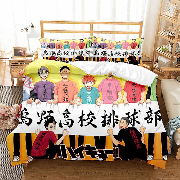 Haikyuu 3D Printet Sengesæt Dynebetræk Quilt Betræk Pudebetræk Børne Gave Farve 3 US TWIN 173x218cm