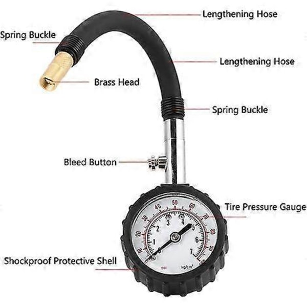 Däcktrycksmätare, Däcktrycksmätare, Analog Däcktrycksmätare, Däcktrycksmätare för Bil, Lastbil, Motorcykel, Cykel