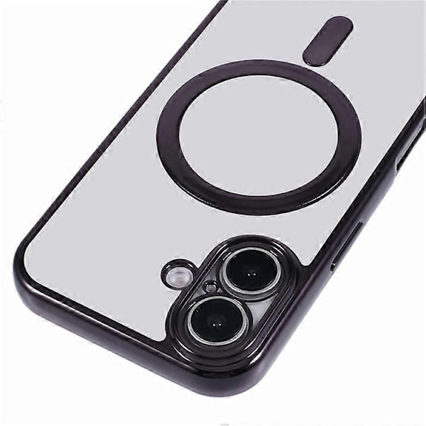 Kompatibelt skal för iPhone 16, kompatibelt med MagSafe, elektropläterad TPU-mobilskydd med långt snöre Black