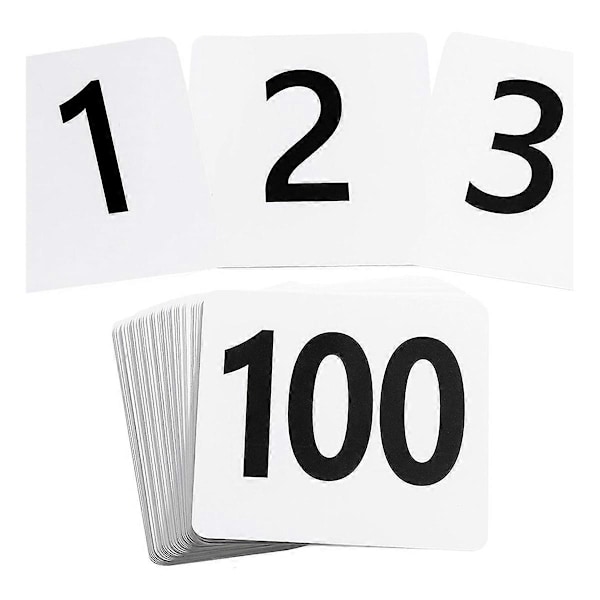 100 stk. bordnummer 1-100, dobbeltsidige bordnummerkort