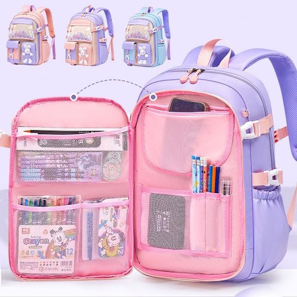 Grundskola Skolväska Flickor Lättviktig Barnryggsäck Kawaii Vattentät Skolväska Stor Kapacitet Ryggsäck Pink large