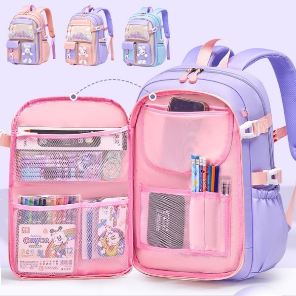 Koululaukku alakouluun, tyttöjen koululaukku, kevyt lastenreppu, kawaii, vedenpitävä koululaukku, suuri reppu Blue large