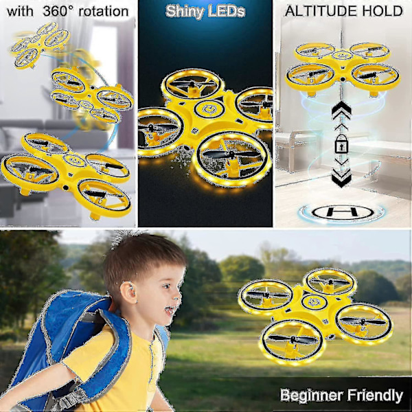 Mini Drone til børn, gestusstyret drone, håndbetjente droner med sensor, indendørs drone til børn, lille RC quadcopter, 360 flips, med LED-lys - Yvan